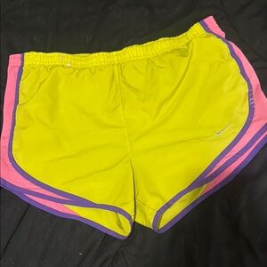 🌟 Nike Dri-Fit Yellow Athletic Shorts | Purple Trim & Pink Mesh | Size Small🌟